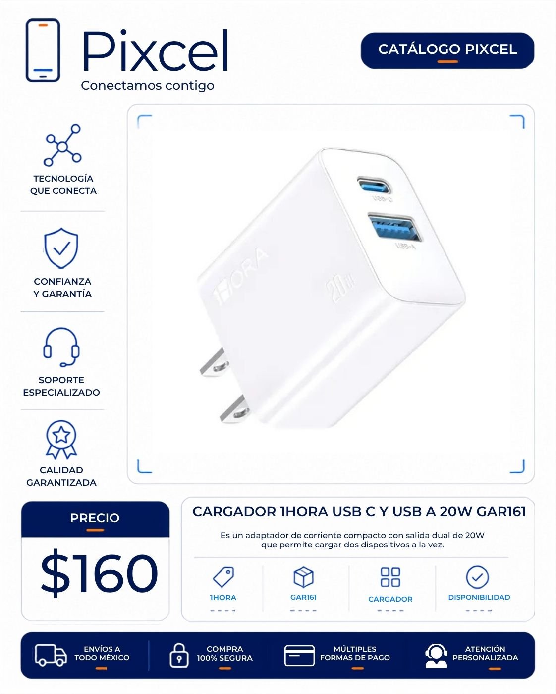 Cargador Hoco USB-C y USB-A 20W