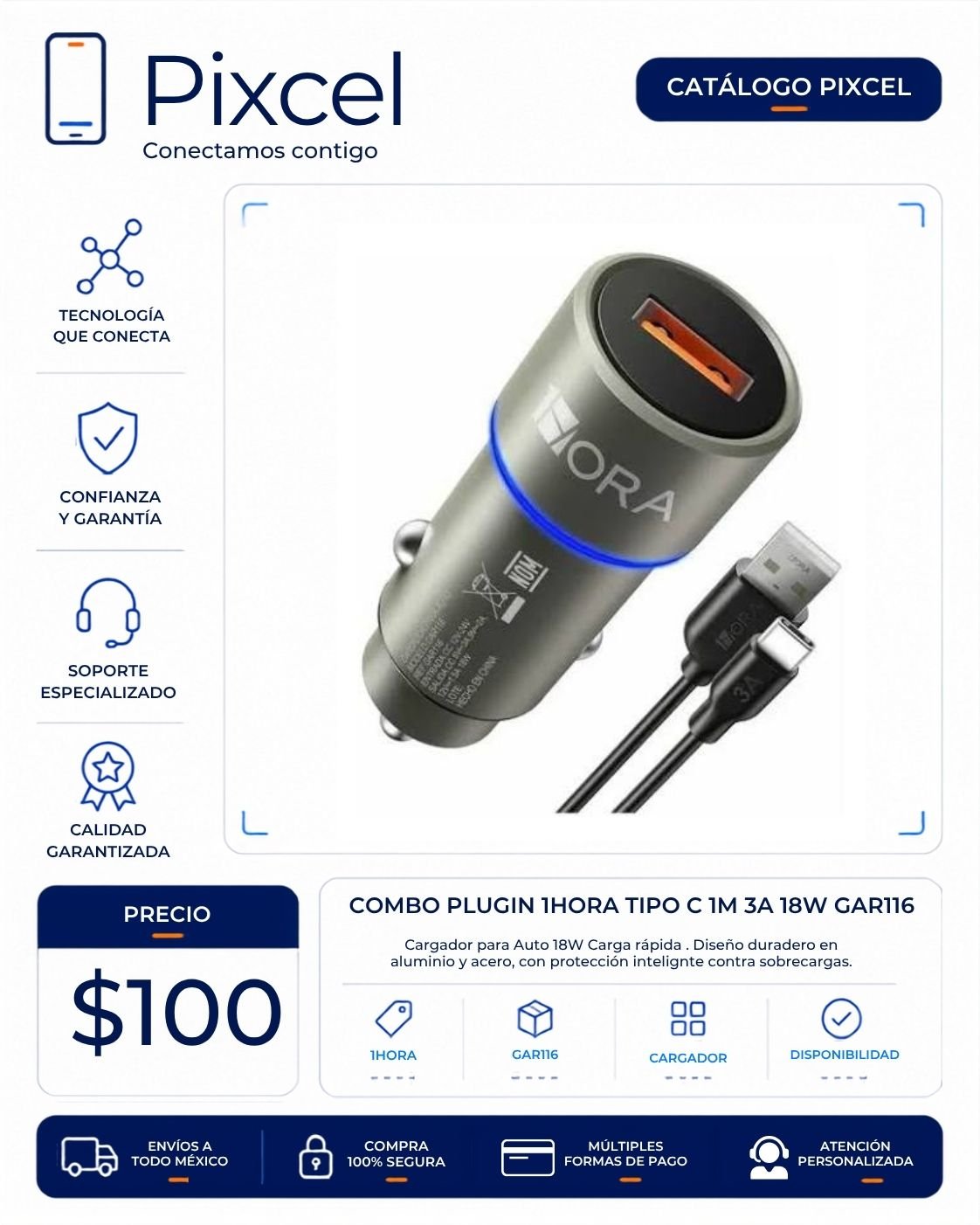 Combo cargador Hoco para auto