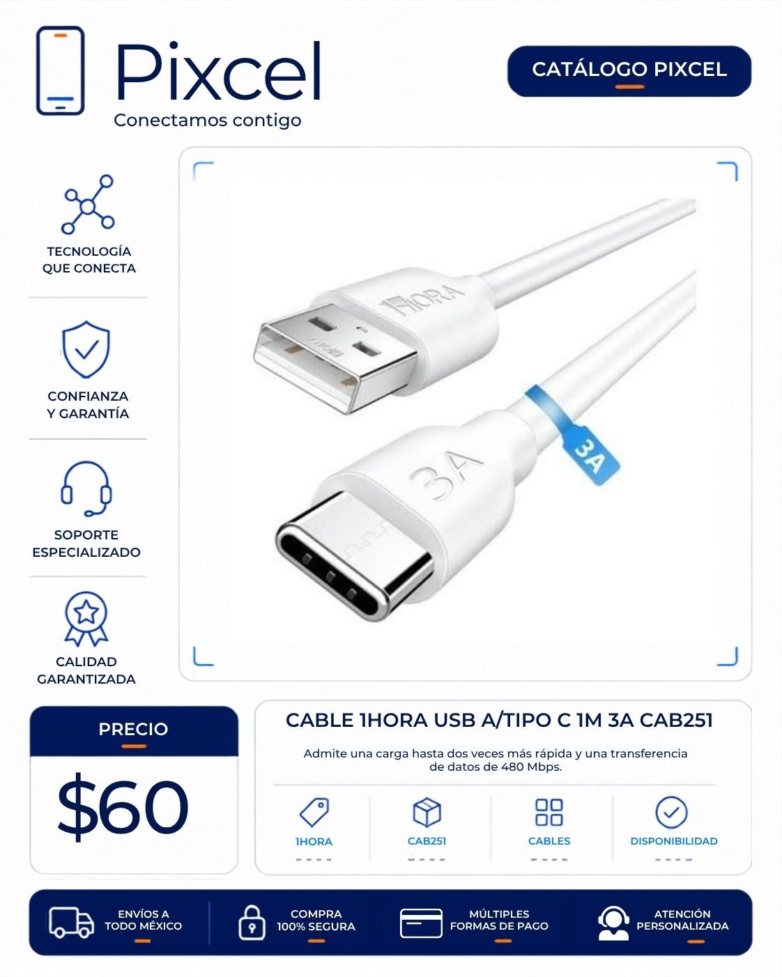 Cable Hoco USB a tipo C